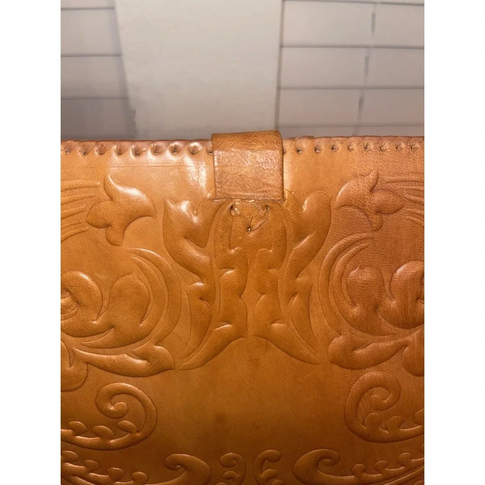 Vintage Tooled Leather Portfolio Folder Brown Leather